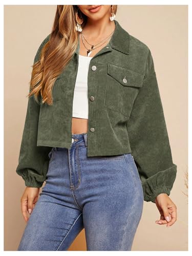 WDIRARA Women's Corduroy Button Down Shacket Long Sleeve Crop Jacket with Pockets4