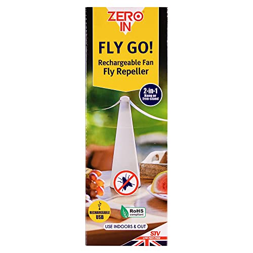 Zero In Fly Go! USB Rechargeable Fly Repellent Fan Portable Fly Fan for Outdoor Eating, Barbecues and Picnics