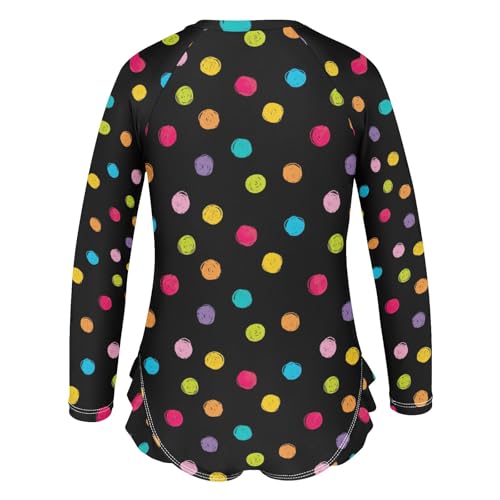 CHIFIGNO Crayon Polka Dots Black Rashguard One Piece Swimsuits for Girls Long Sleeve Zipper Swimwear 3T3