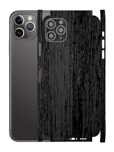 Image of AtOdds - Full Body Back Screen Guard Protector Film - Wooden Textured Lamination Wrap Skin Sticker for iPhone 11 Pro Max | Scratchproof Matte Finish (Design - Rustic Black Wood)