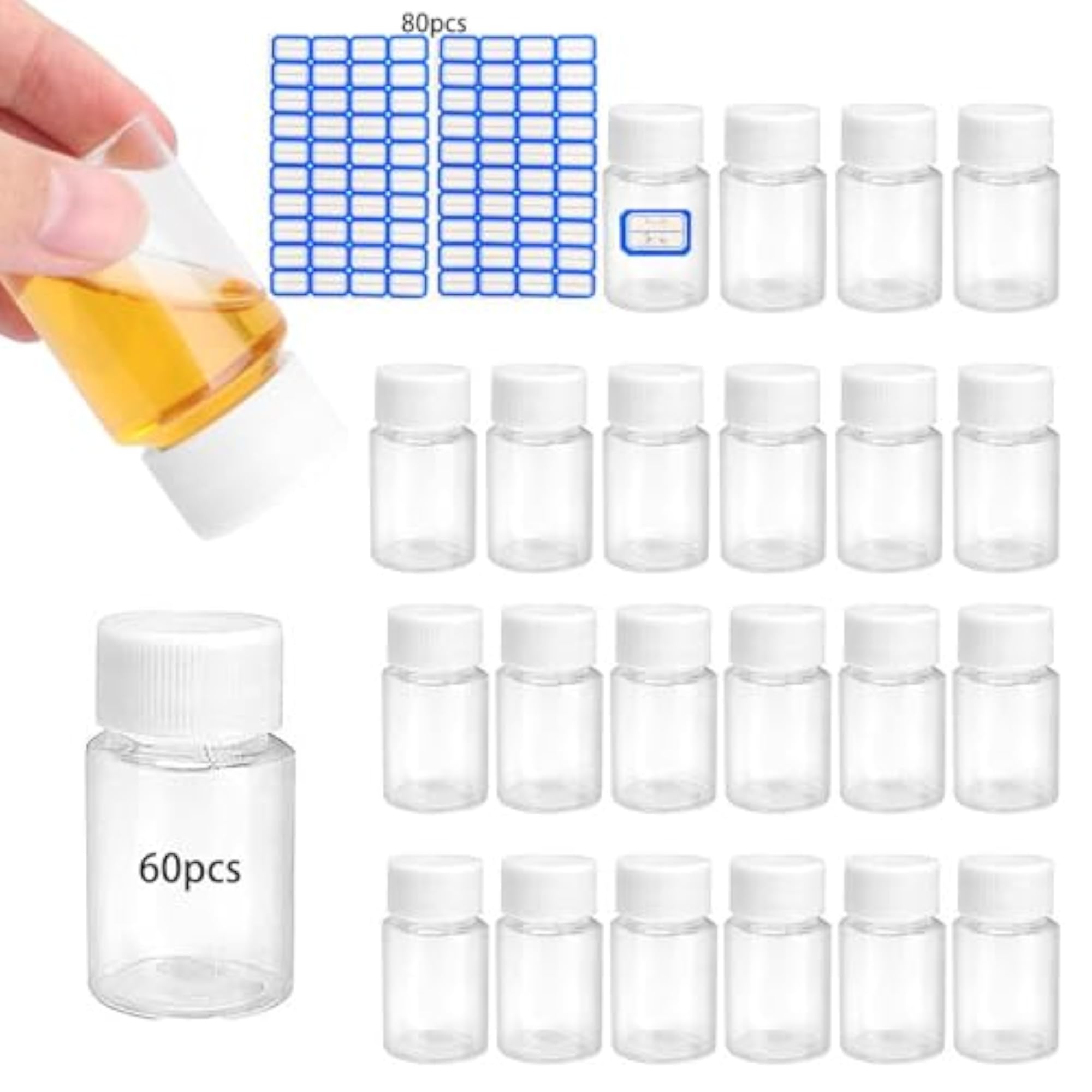 60x Clear Sample Vials 15ml for Essential Oils