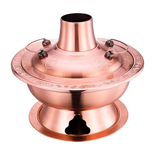Pot Vintage Shabu,Charcoal Hotpot, Traditional Charcoal Copper Hotpo Shabu Shabu Vintage with Chimney Stainless Steel Hot Pot Cooker Chinese Kitchen Soup Cooking Cookware for 1-10 People Hom