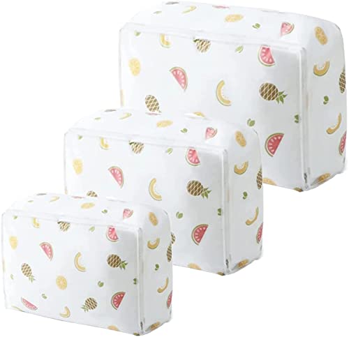 YYNN 3 Pack Home Clothes Storage Bag, Waterproof Quilt Clothes Organizer Luggage Storage Bag, Large Capacity Clothes Storage with Zipper Foldable Reusable Clothes Storage Bag (B,M) Cover