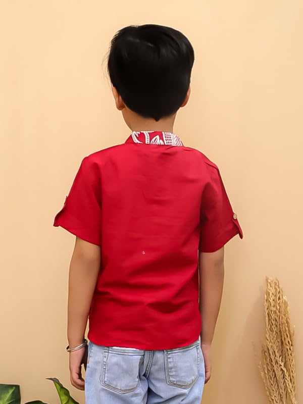 superminis Baby Boys Cotton Printed Kurta Shirt (12-18 Months, Maroon) 2