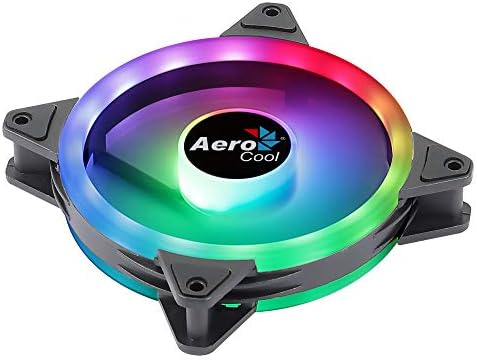 Aerocool Duo 12 PC fan 120mm Fan with Double Ring RGB LED Lighting and 28 LEDs, Includes a 6-Pin Connector, Curved Blades and Anti-Vibration Pads, ARGB hub Compatible, 1000 RPM, Single Fan, Black