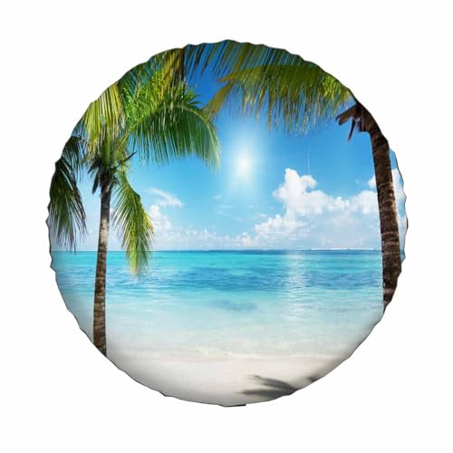 Image of Palms and Beach Spare Tire Cover Tropical Landscape Caribbean Wheel Covers for RV Tires Camper Tire Case Protectors for Trailer Rv SUV Truck Travel Trailer 17 in