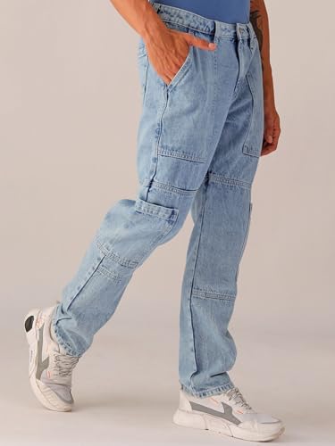 Image of The Indian Garage Co Men Dad Fit Solid Mid-Rise Cargo Denim