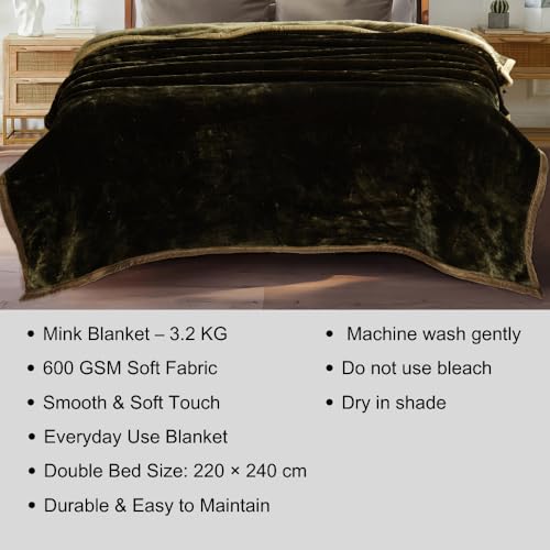 Image of ABRAZO Reversible Mink Blanket for Winter & AC | Double Bed 220x240 cm Soft & Warm Blanket /Dohar /Quilt /Comforter | All Season Use | (Olive)