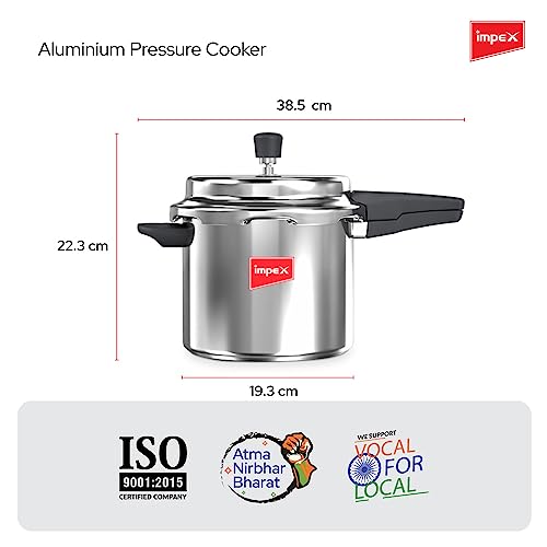 Image of Impex 5 Litre Pressure Cooker Induction base with Outer Lid, Pressure Cooker With Quick and Even Heating, Virgin Grade Aluminium Pressure Cooker, 5 Years Warranty (Silver) (Induction Base, 5 Litres)