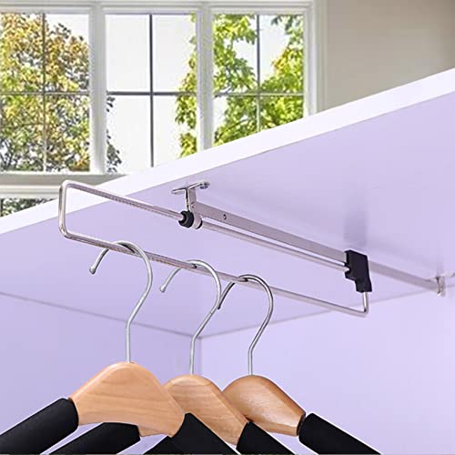 ZYFA Porte-vêtements Armoire Garde-Robe Extractible Coulissant Porte-Cintres Rail Coulissant Cintre Télescopic Pantalons Hanger Rangement Organisateur Support Push-Pull Armoire Organisateur Cover