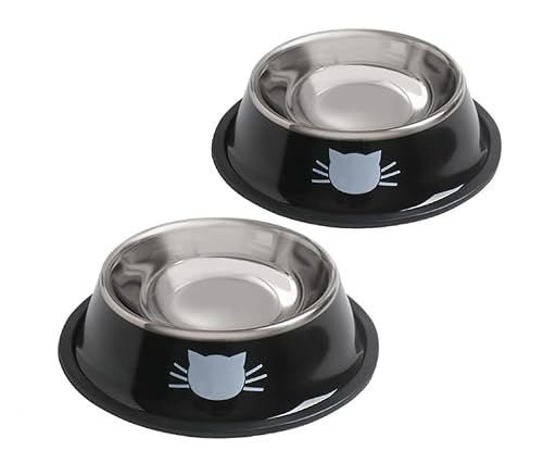 Cat Bowls for Food and Water,2PCS Rapsrk Non-Slip Stainless Steel 8 Oz Pet Bowl with Removable Rubber Base Dog Bowl