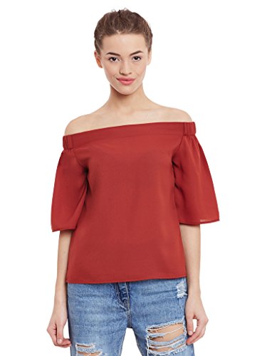 Image of Miss Chase Womens Brick Loose Fit Off Shoulder Top