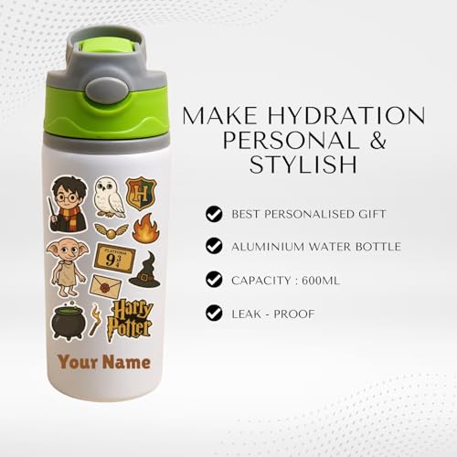 Image of Personalised Kids Bottle 600ml Aluminium | Cartoon Print with Name | Lightweight & Leakproof | Ideal Gift for Birthday, School Use|Customise Gift