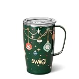 Swig Life 18oz Travel Mug, Insulated Tumbler with Handle and Lid, Cup Holder Friendly, Dishwasher Safe, Stainless Steel, Travel Coffee Cup (Deck The Halls)