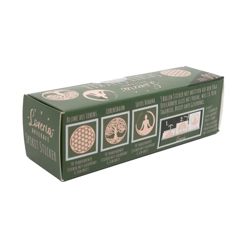 Loveria Yoga Sticker, Spirit - 150 transparente Spirit Energie Sticker, Blume des Lebens, Lebensbaum, Lotus Buddha, je Motiv 50 Stück, Ø ca. 4,5cm