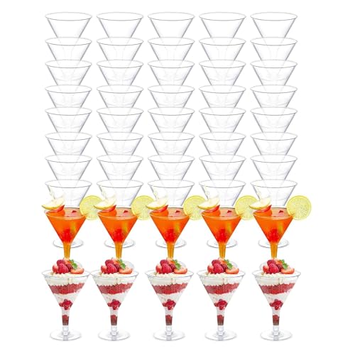 Perla, 96 Bicchieri da Martini in Plastica, Bicchiere Martini Trasparente, Calice Martini 210 ml Riutilizzabile, Bicchieri per Dessert per Compleanni, Matrimoni, Buffet