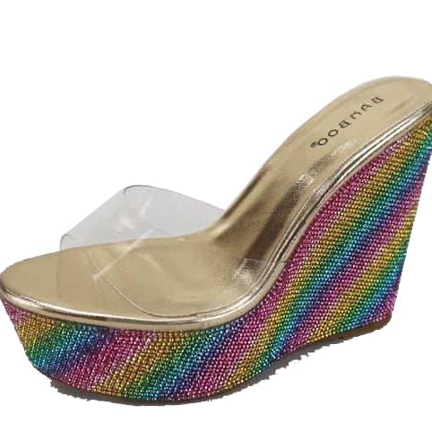 Image of BAMBOO Women's Clear Band Platform Wedge Slide ClearMulti 10