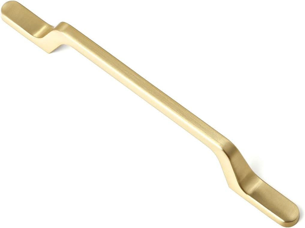 Goo-Ki 6 Pack Brushed Brass Cabinet Handle Drawer Pulls - 5" (128mm) Hole Polished Gold Modern Bar Handles Pull Kitchen Cabinet Hardware for Dresser Cupboard Bathroom Wardrobe, 1751TLS-128