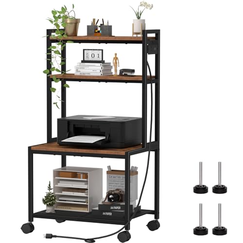 Asgolion Large Printer Stand with Storage, 4 Tier Table with Wheels for Home Office, Beside Desk for...