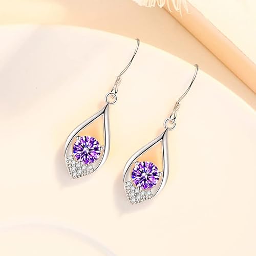 Dangle Plated Silver Nickel Free Earrings For Women Girls Teens Fashion Dangle Tear Drop Sparkly Crystal Earrings For Women Girls Teens (Water-Drop-Purple) #TOP1
