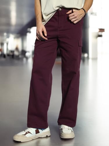 Image of Urbano Fashion Men's Loose Baggy Fit Solid Cargo Chino Trouser Pant with 6 Pockets Non-Stretchable