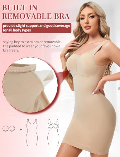 SLIMBELLE Built In Bra Shapewear Dress Slip For Women Square Neck Cami Tummy Control Full Slip Shaper Under Dresses2