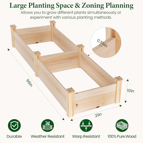 Image of MIXC 8x2ft Wooden Horticulture Raised Garden Bed Outdoor Divisible Elevated Planting Planter Box for Vegetables, Herbs, Strawberry, Flowers in Backyard and Patio, Natural Wood