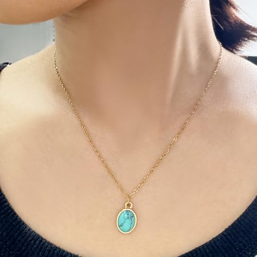 Small Gold Oval Turquoise Pendant Necklace - Handmade Turquoise Jewelry for Women4