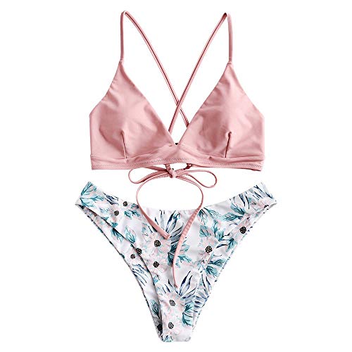 ZAFUL Women's Bathing Suits Criss Cross Floral Padded Bikini Set Beach Swimwear