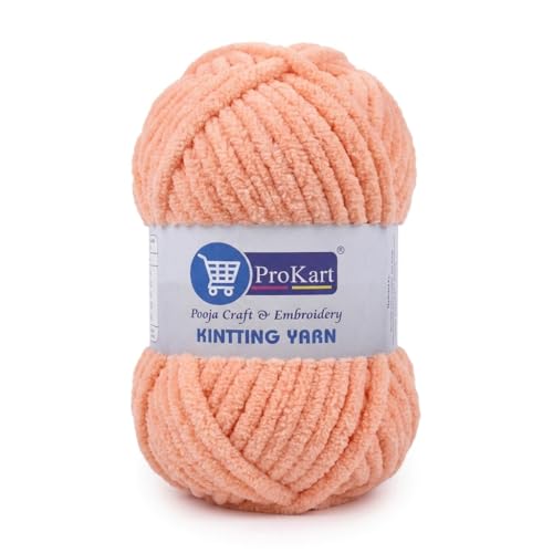 Image of ProKart Premium Blankie Wool, Plush & Cuddly, Chenille Yarn Supersoft Hand Knitting Wool Ball | Blanket Thick /Mottu Yarn Ball Suitable for Hand Knitting and Crocheting for Baby, Adult, Sweaters, caps, Throws, Home Furnishing, Scarves, Blankets (Peach, 100gms x 2 Pack)