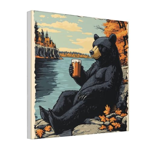 Cuadro de oso negro vintage de 30x30 cm con marco incluido para una decoración estética duradera