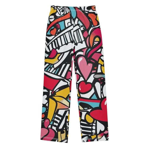 ZZXXB Music Note Graffiti Boys Long Pants Soft Trousers Elastic Waist Kids Lounge Bottoms with Pockets S-XL