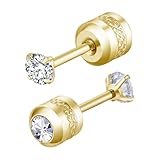 Mochity Pendientes Acero Inoxidable Mujer, Pendientes Hombre Diamante 2/3/4/5/6/7/8mm, Pendientes Hipoalergenicos Hombre, Plata Oro Pequeños Piercing Oreja (Oro, 3 mm)