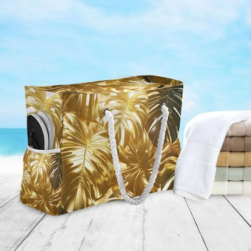 Beach Bag Palm Tree Gold for Women Large Beach Tote Bag with Zipper for Travel Vacation4