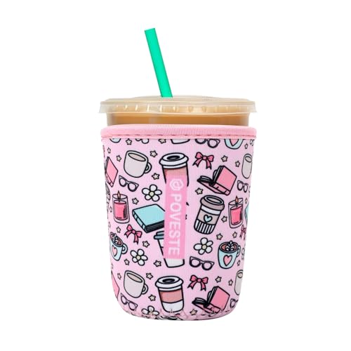 Image of Reusable Neoprene Insulator Sleeve for Iced Coffee & Cold Soda, Coffee Sleeves for Iced & Hot Drinks, Cold Beverage Cooler Compatible with Starbucks, Dunkin (Coffee Break, Small: 16-18oz)
