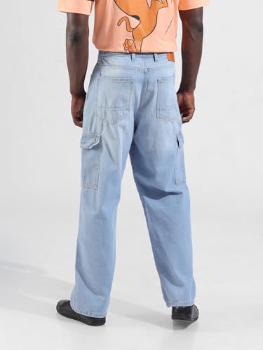 Image of The Indian Garage Co Men Baggy Solid Mid-Rise Cargo Jeans