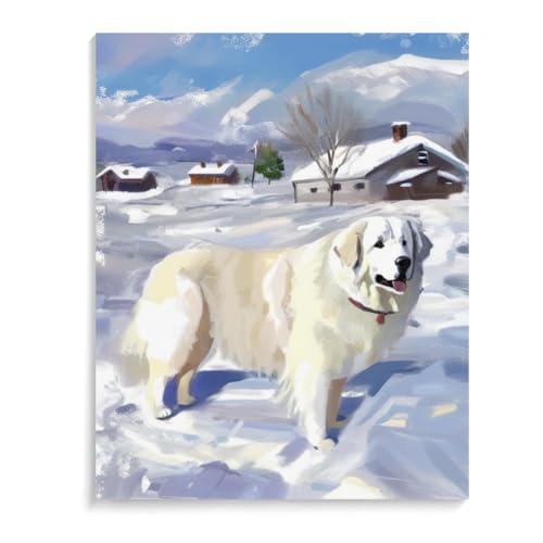 DIY Oil Painting by Number Great Pyrenees Dog Painting by Numbers for Beginners,Acrylic Paint Crafts for Home Decor 20x24inch(50x60cm) Frameless