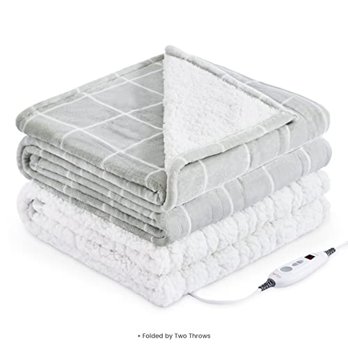 Bearhug Heated Throw Blanket 50" X 60", Reversible Velvet & Sherpa Electric Throw, 5-Year Warranty, 6 Heating Levels & 4H Auto Off, Over-Heat Protect, Etl Certification, Machine Washable #TOP6