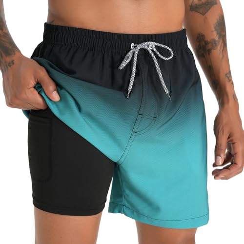 zeetoo Mens Swim Trunks with Compression Liner 5.5" Inseam Shorts Bathing Suit Quick Dry Swimsuit3