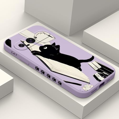 Coque Google Pixel 9 silicone liquide violet motif chat LEECG
