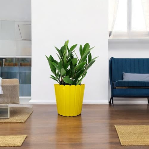 Image of GARDENS NEED 10 Inches Thai Round Flower Pot | Set of 2 | Yellow | Plastic Planter Pots for Indoor & Outdoor Home, Office & Balcony Decoration