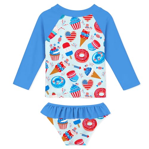 Image of Funnycokid Girls Swimsuit Toddler Bathing Suit Long Sleeve 2 Piece Rash Guard Set for Kids 2-10 Years