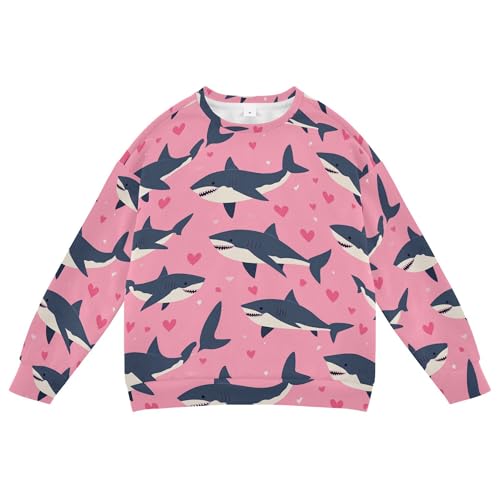 JUNZAN Valentine's Cartoon Shark Fish Pink Little Boys Pullover Hoodie Fleece Kids Hoodies Boys Party 4T