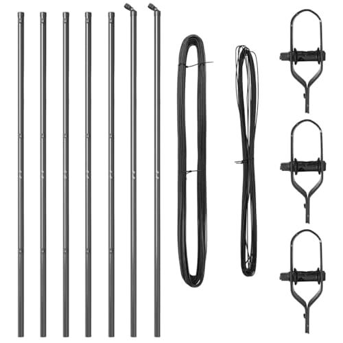 vidaXL 7-tlg. Zaunpfosten grau Ø32 mm 200 cm aus verzinktem Stahl - Robuste und wetterfeste Zaunaccessoires für deinen Garten. Höhenverstellbare Barriere mit glatter Oberfläche.