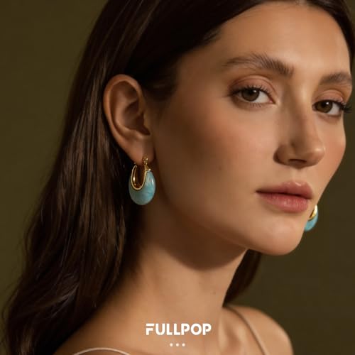 Image of Fullpop Vintage Earrings for Women, Chunky 14K Gold Plated Resin Hoop Earrings Lightweight Hollow Drop Earrings Hypoallergenic Earrings for Women Vintage Anthropologie Jewelry Gifts for Women