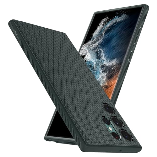 Image of Spigen for Galaxy S22 Ultra Case, Liquid Air [No Magnet Ring] [Military-Grade Protection] - Abyss Green
