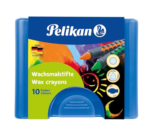 Pelikan 2056075 - Wachsmalstifte 655 10 in einer Schiebehülse, wasservermalbar (1 x Blaue Box)