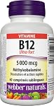 Webber Naturals Vitamin B12 5000 mcg, Extra Strength, Quick Dissolve, 60 Tablets, Supports Energy Production and Metabolism
