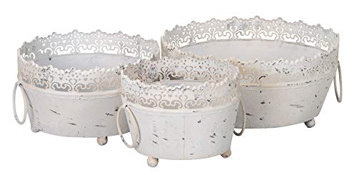 levandeo Pflanzkübel 3er Set Eisen Grau Weiß Shabby Chic Vintage Gartendeko Blumentopf Deko Kübel