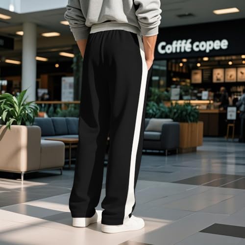 Men's Sweatpants Color Block Side Striped Straight Leg Pants Drawstring Elastic Waist Casual Outdoor Loose Trousers3
